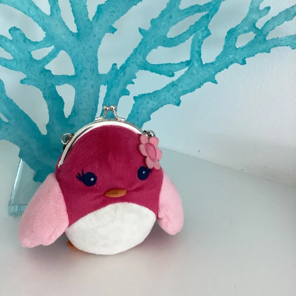 Vint. Gymboree Bird Flower Plush Handbag Animal Change Purse 6”Pink Chain strap